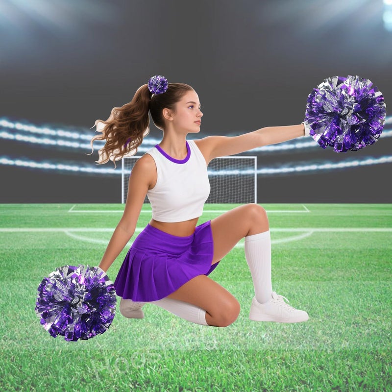 Hooshing 5PCS Cheerleading Pom Poms and Cheerleader Hair Ties with Poms for Sports Spirits Adults Basketball Football Birthday Performance - Image 4